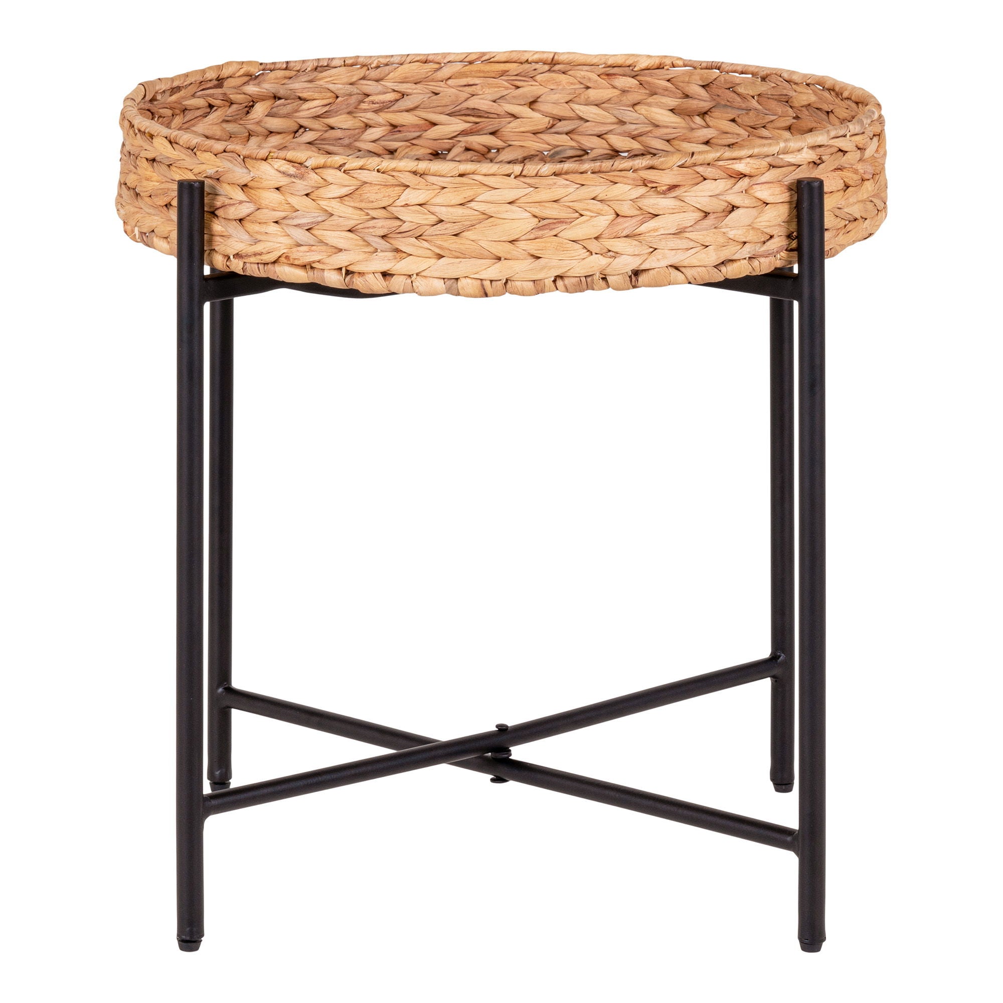 House Nordic - Naro bijzettafel rond Ø50 cm - waterhyacint blad met mat zwart frame voor een Scandi boho uitstraling